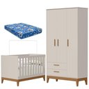 Ver imagem 1 de Guarda Roupa Infantil 3 Portas com Berço Americano Flip Areia Acetinado com Colchão Ortobom -