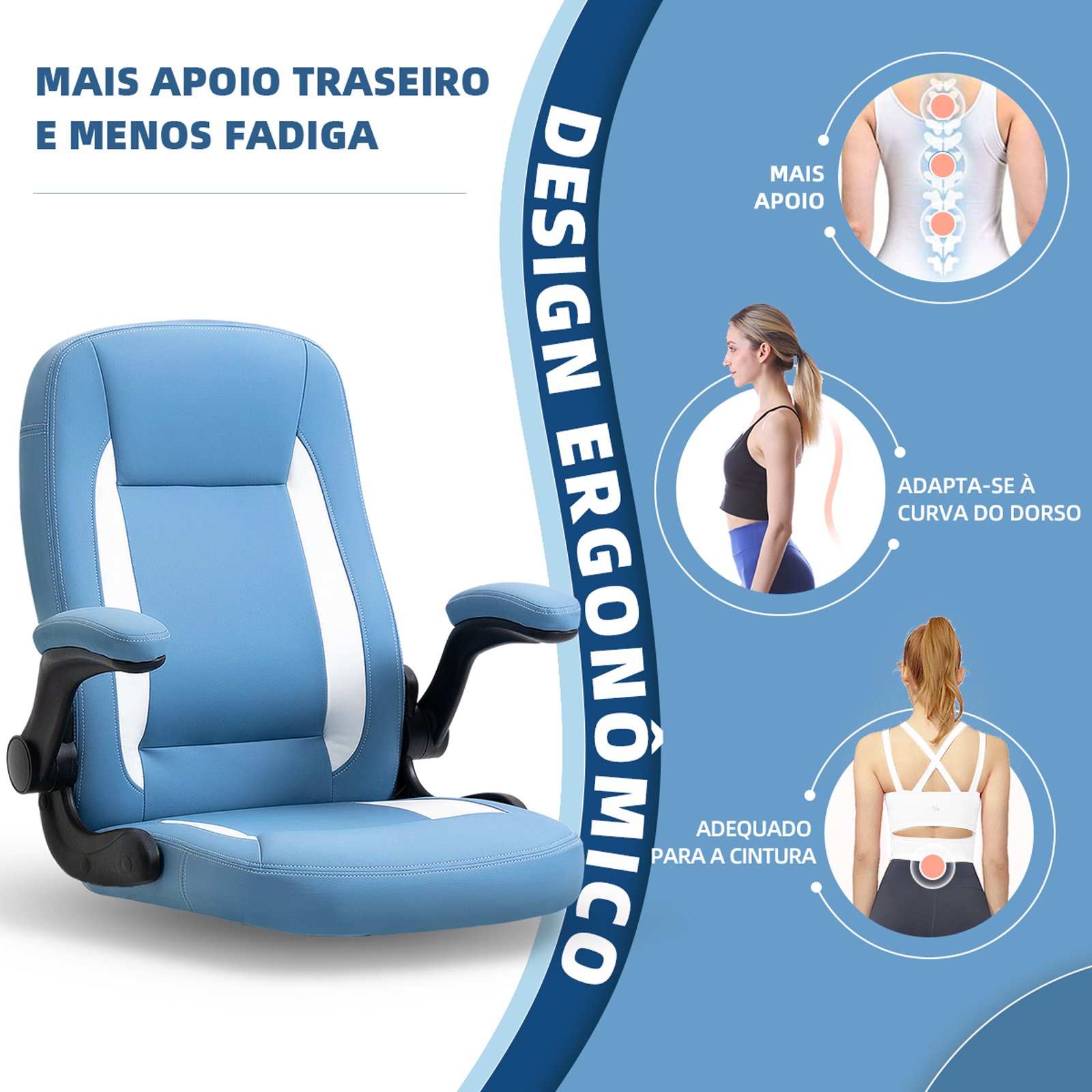 YAMASORO Cadeira Escritório Ergonomica Lombar de Apoio Cadeira Giratoria com Rodas e Apoio de Braço - 5