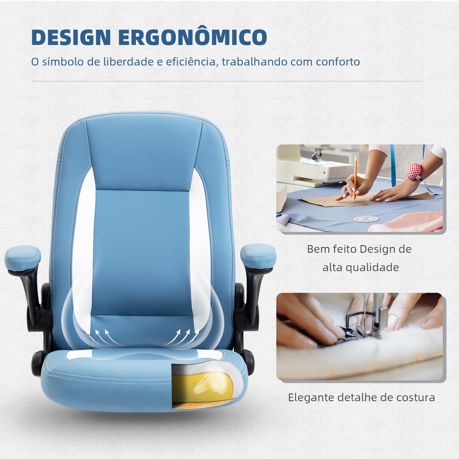 YAMASORO Cadeira Escritório Ergonomica Lombar de Apoio Cadeira Giratoria com Rodas e Apoio de Braço - 8