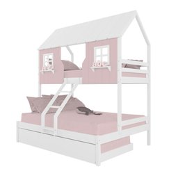 Treliche Casal/ Solteiro Casinha Encantada Madeira Maciça Rosa/ Branco Housin - 2