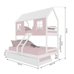Treliche Casal/ Solteiro Casinha Encantada Madeira Maciça Rosa/ Branco Housin - 3