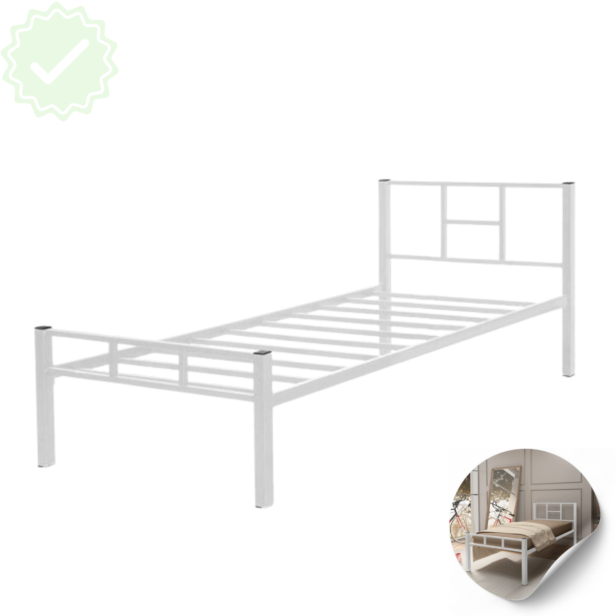 Cama Solteiro em Aço Tubular Robusta Funcional Moderna:branco - 1