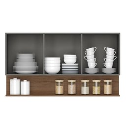 Armário de Cozinha com Balcão sem Tampo 120cm Lina K02 Gris/Freijó - Mpozenato - 6
