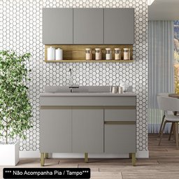 Armário de Cozinha com Balcão sem Tampo 120cm Lina K02 Gris/Freijó - Mpozenato - 2