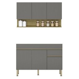 Armário de Cozinha com Balcão sem Tampo 120cm Lina K02 Gris/Freijó - Mpozenato - 1