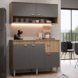 Kit Jgo Armário de Cozinha Luiza Completo com 5 Portas 1 Gaveta e Bancada Mulituso Compacta - 1