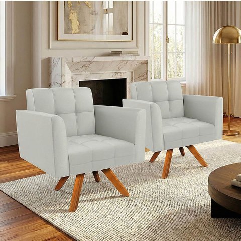 Poltrona Sala Decorativa Kit 2 Elisa Giratória Castanho Mm30 Sintético Cinza D03 - D’Rossi