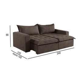 Sofá Cama 4 Lugares Retrátil Reclinável M-184 Veludo Martins Marrom - 3