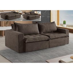 Sofá Cama 4 Lugares Retrátil Reclinável M-184 Veludo Martins Marrom - 4