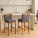 Ver imagem 1 de Kit 2 Banquetas Alta Cozinha Gourmet Estofada Linho:linho Cinza