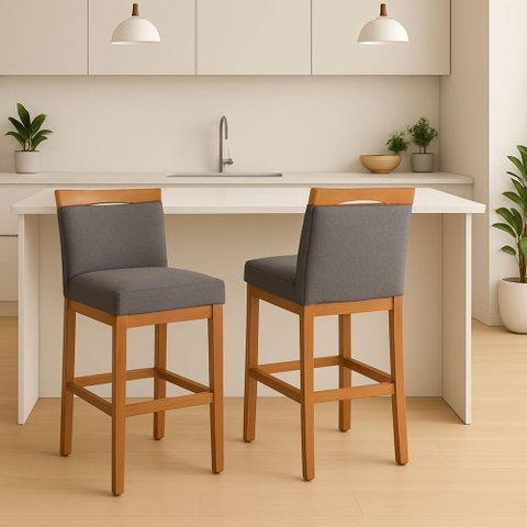 Kit 2 Banquetas Alta Cozinha Gourmet Estofada Linho:linho Cinza