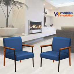 Kit 2 Poltronas Decorativas Fontana para Sala de Estar Aveludada Azul - Mobilia Mobilia - 2