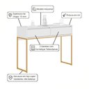 Ver imagem 2 de Aparador Moderno Estilo Industrial com Base Metal 2 Gavetas - Branco Dourado