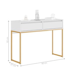 Aparador Moderno Estilo Industrial com Base Metal 2 Gavetas - Branco Dourado - 4