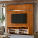 Ver imagem 1 de Painel Tv 75 Pol 238cm Ripado Kalven com Rack Bancada Nerion Cinamomo/off White M20 - D’Rossi