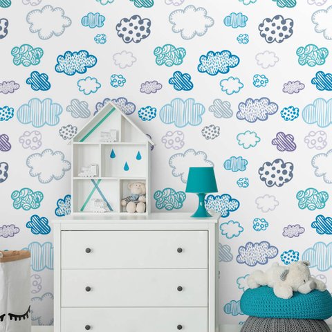 Papel de Parede Infantil - Nuvens Diversas Arte Destaque 2 Metros