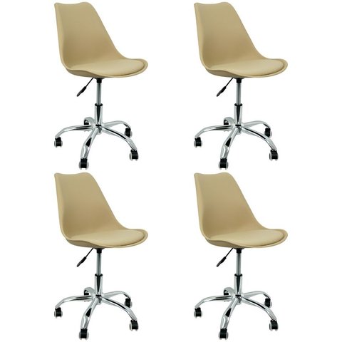 Kit 4 Cadeiras Leda Office Luisa Saarinen Estofada Base Giratória Cromada - Bege