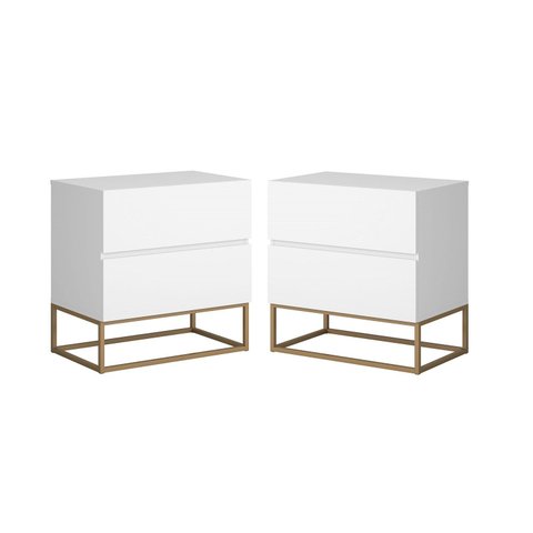 Kit 2 Mesa de Cabeceira para Quarto Eros 45cm Estilo Industrial com Pés de Ferro Dourado 2 Gavetas:b