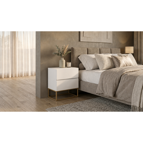 Kit 2 Mesa de Cabeceira para Quarto Eros 45cm Estilo Industrial com Pés de Ferro Dourado 2 Gavetas