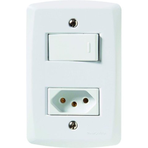 Conjunto 4x2 com 1 Interruptor Simples 10 a 250 V e 1 Tomada 2p+t 10 a 250 V Lux2 Branco