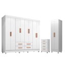 Ver imagem 1 de Guarda Roupa Casal Porto 8 Portas com Cômoda 4 Gavetas e Armário Multiuso Lite Branco Brilho – Leão