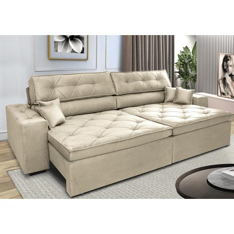 Sofá Retrátil e Reclinável 2.72M com Molas Cama Inbox Estilo Suede Velusoft Bege