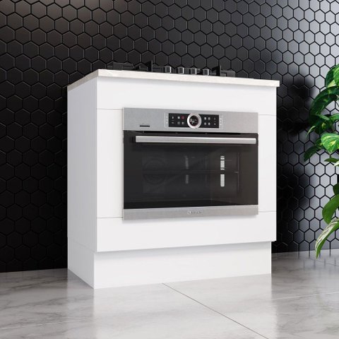 Balcão de Cozinha Americana para Forno de Embutir com Tampo 100% MDF Branco Hp/Calcare - Henn