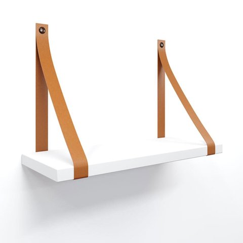 Prateleira em MDF Branco 40x15cm com Alça Caramelo