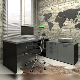 Mesa de Escritório em L 170cm com Balcão e 3 Gavetas - 1
