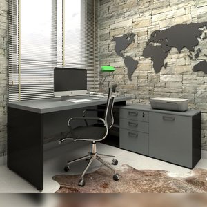 Mesa de Escritório em L 170cm com Balcão e 3 Gavetas