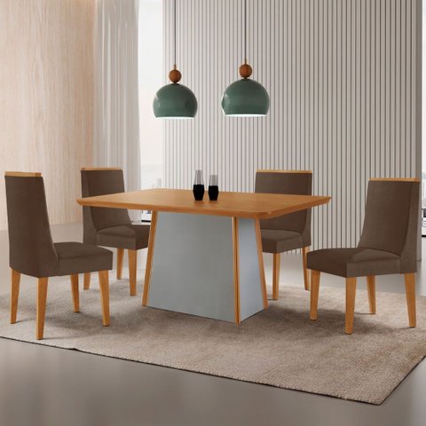 Mesa de Jantar Diane 120cm Tampo Mdf Laminado com 4 Cadeiras Lisboa Moderna Mobília