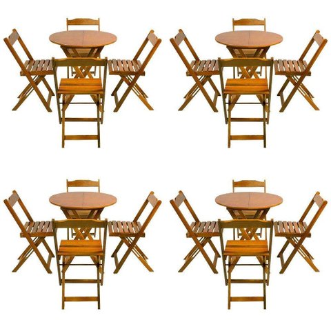 Kit 4 Jogos De Mesa Dobravel Com 4 Cadeiras Tampo Redondo 70X70 Mel - Amarelo
