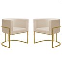 Ver imagem 3 de Kit 4 Poltronas Reforçada Decorativa Sala Nayara Base Ferro Dourado Suede Bege