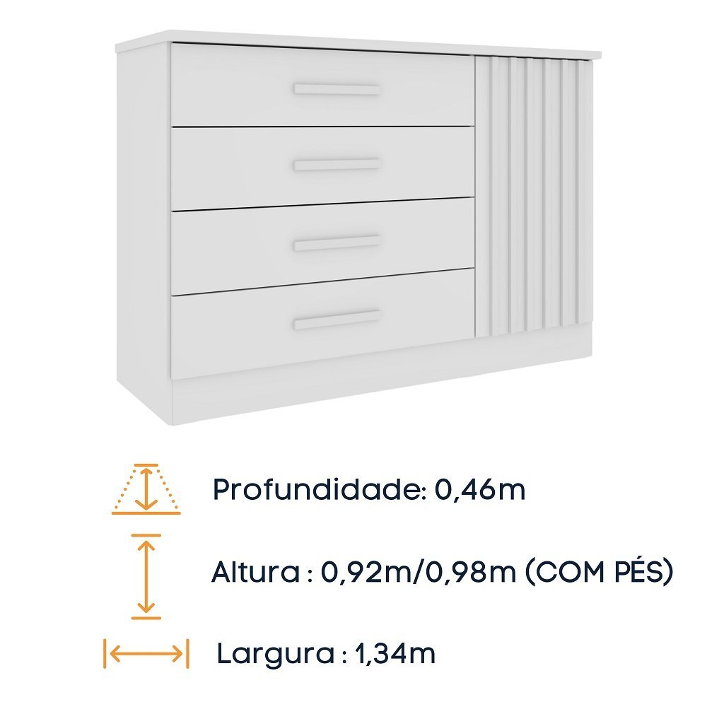 Cômoda Ripada Barcelona C/ Sapateira 4 Gavetas com 1 Porta Tcil Móveis Cômoda Barcelona Ripada Branc - 5