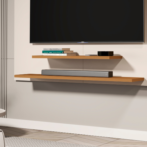 Painel para Sala Tv até 42” com Prateleiras Mdp Dubai - Jm3 Móveis:offwhite/nature