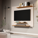 Ver imagem 4 de Painel para Sala Tv até 42” com Prateleiras Mdp Dubai - Jm3 Móveis:offwhite/nature