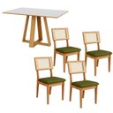 Ver imagem 1 de Mesa de Jantar 135cm C/ 4 Cadeiras Estofadas Dalla Costa Mdf Cor:off White com Freijó e Verde;cor