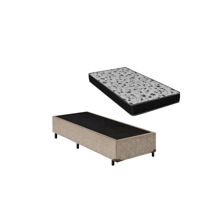 Cama Box Solteirão Bege + Colchão Espuma D33 110x188x12 Cama Box Solteirão Bege + Colchão Espuma D33 110x188x12