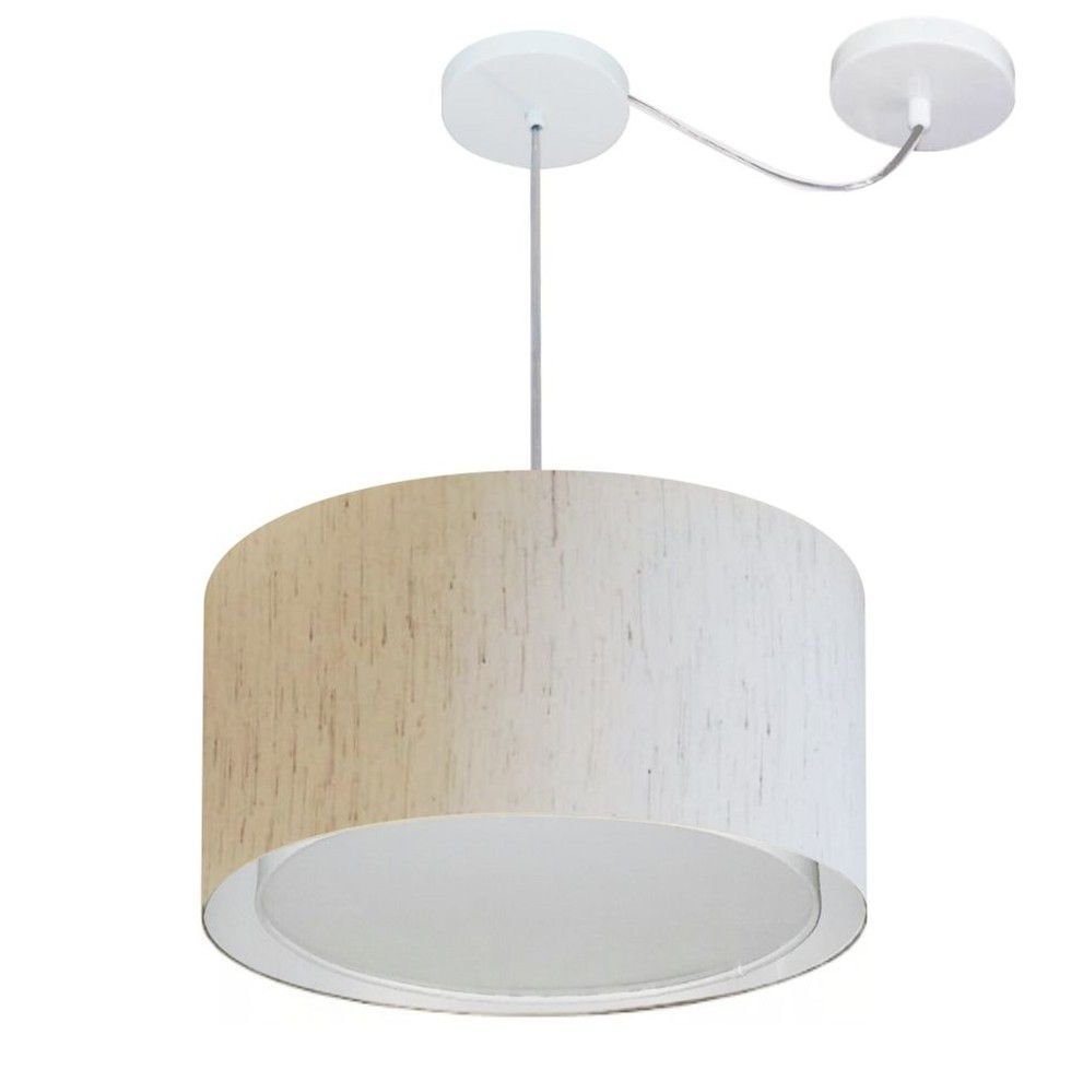 Lustre Pendente Cilíndrico Com Desvio de Centro Vivare Md-4310 Cúpula em Tecido 40x25cm - Bivolt - L - 1