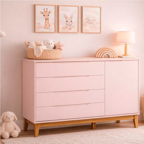 Comoda Sapateira Elfe Classic 1 Porta 4 Gavetas Rosa Fosco - Moveisaqui