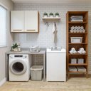 Ver imagem 3 de Lavanderia Modulada 1 Armário Multiuso e Armário Aéreo Belém - Kaiki Móveis Nature/off White