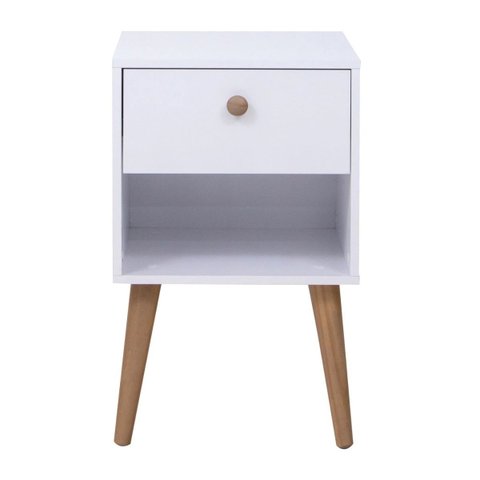 Mesa de Cabeceira Ivvie 1 Gaveta Madeira/branco