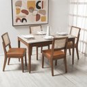 Ver imagem 1 de Conjunto de Jantar Mesa 1,35 c/Vidro Addar 4 Cadeiras Saga - Caramelo