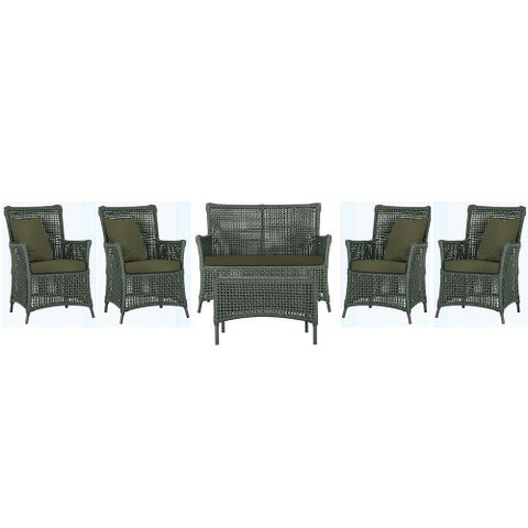 Jogo Sofá 4 Poltronas e Mesa Igapó Preta E13 Trama Original Verde