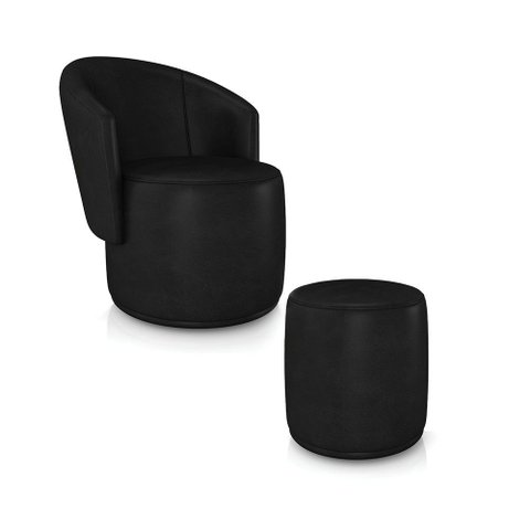 Poltrona e Puff Redondo Orgânico para Sala Malu Sintético Pu M11 - D’Rossi