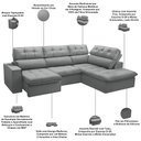 Ver imagem 4 de Sofá 4 Lugares Retrátil Reclinável Chaise Direito 288cm Solin F04 Veludo Cinza - Lyam Decor