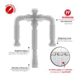 Sifão Sanfonado Triplo 72cm Cor Branco Durín - 2