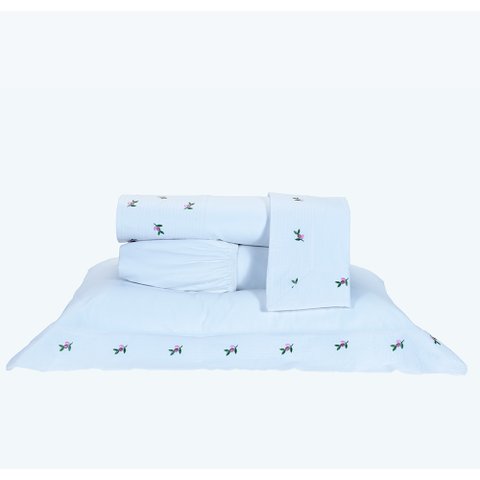 Roupa de Cama Casal Queen Ellora 200 Fios 100% Algodão 04 Peças - Branco