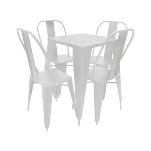 Conjunto Mesa para Bares e Restaurante Industrial Iron Tolix com 4 Cadeiras Branca