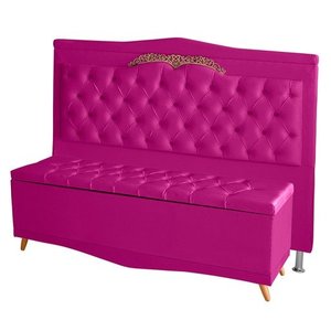 Kit Cabeceira de Cama Box e Calçadeira Baú Madri Queen 160 Cm Suede Rosa Pink Ec Móveis